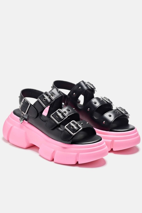 Sticky Secrets Chunky Sandals Black x Pink Koi