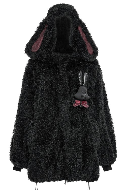 Deadly Bunny Plush Coat Black - Punk Rave