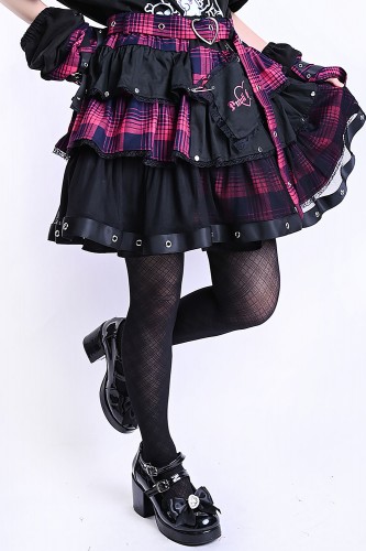 Punk Hearts Tartan Skirt -...