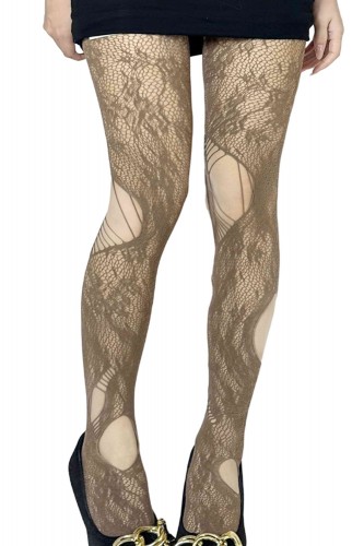 Floral Broken Tights - Brown