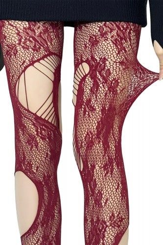 Floral Broken Tights - Red