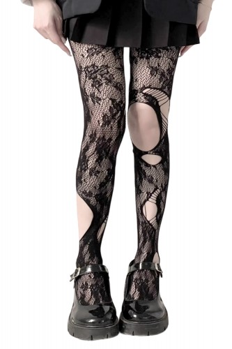 Floral Broken Tights - Black