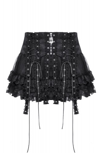 Punk Lacing Mesh Skirt with...