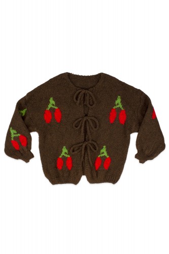 Cherries Knit Cardigan - Brown