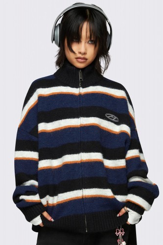 Jane Striped Zip Up Knit...