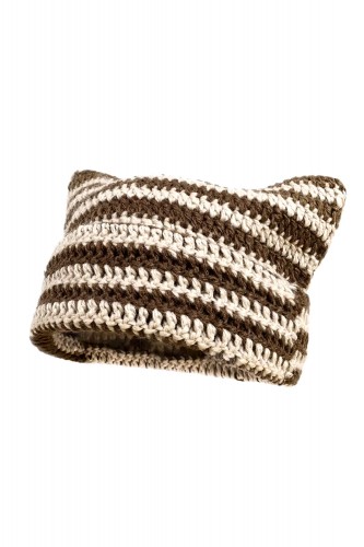 Knit Stripe Hat - Beige x...