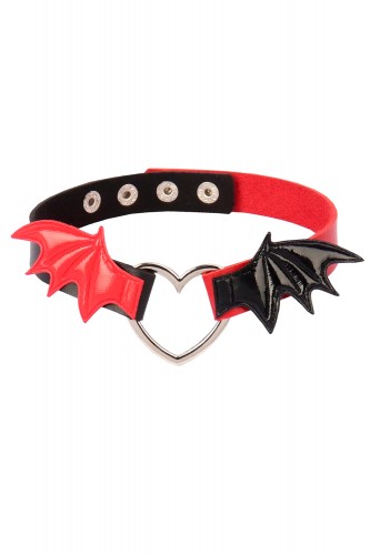 Bat Heart Choker - Black x Red