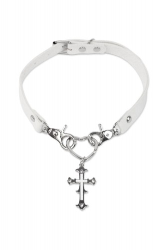 Cross Heart Choker - White