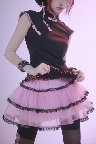 Falda Rosa x Negro Girly de...